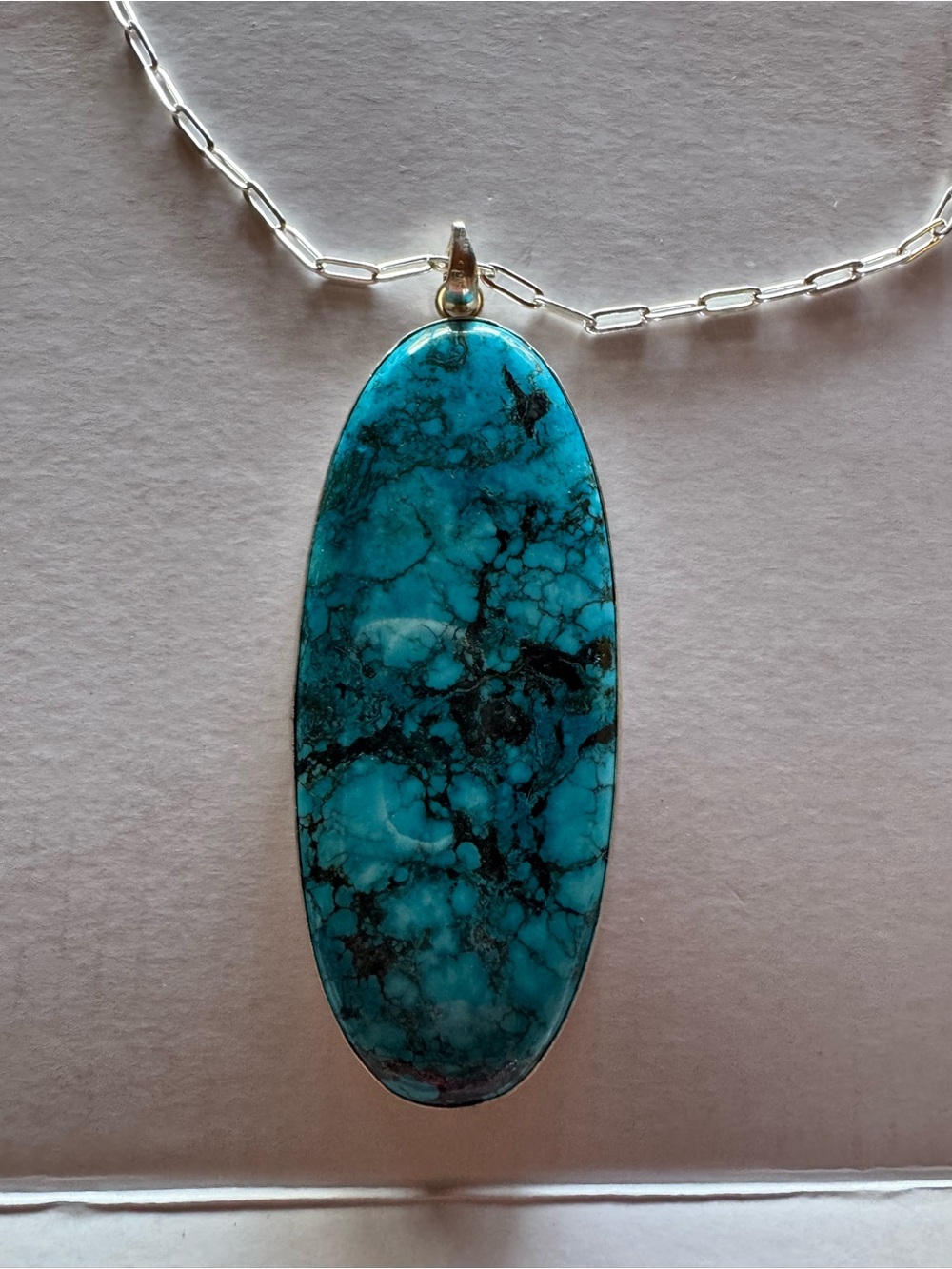 Turquoise Large Necklace Excellent Quality Made By Jeweler Paperclip Chain!